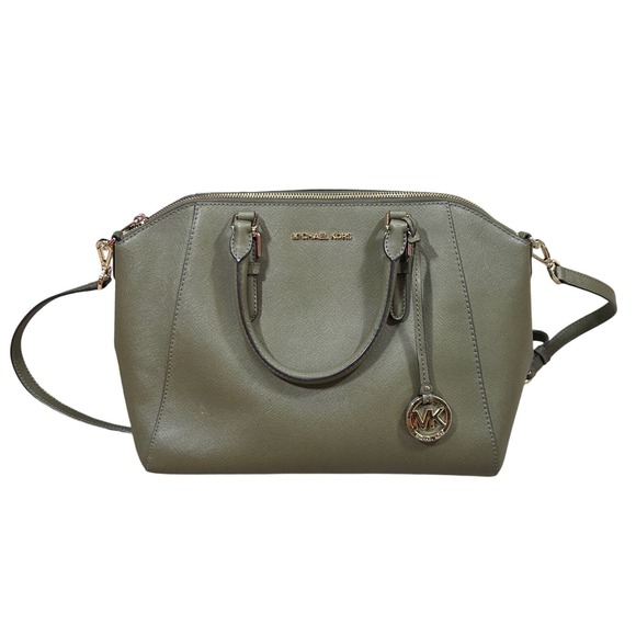 Michael Kors Handbags - Michael Kors Ciara Top Zip Satchel Olive Green Leather Satchel Handbag Purse